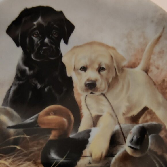 Labrador Retriever Plate showcasing a Black and a Yellow Pup. United Kennel Club - Picture 1 of 3
